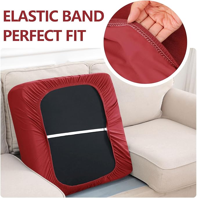 hyha Waterproof Couch Cushion Covers, Stretch Sofa Couch Seat Slipcover for Dog Washable, Non-Slip Waterproof Outdoor Cushion Covers for Patio Furniture Replacement (1 Piece for Large, Wine Red)-Ruum Studio Home