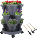 Vertical Planter 3 Tier Stackable Planters Garden Planters Strawberry Herb Flower and Vegetable Planter Indoor Outdoor Gardening Pots with Removable Wheels and Tools-Ruum Studio Home