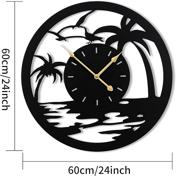 24inches/60cm Large Wall Clocks Battery Powered No Ticking Silent Round Black Modern Unique Metal Wall Clocks Suitable Living Room Kitchen Bedroom Fireplace Office Farmhouse。-Ruum Studio Home