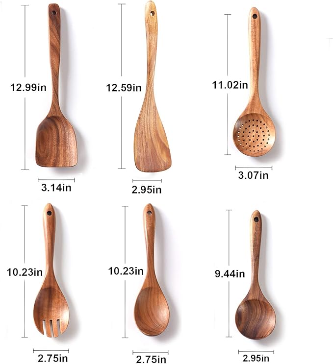 Wooden Kitchen Utensils Set,GUDAMAYE 6 PCE Wooden Spoons for Cooking,Wooden Cooking Utensils,Natural Teak Wooden Spoons For Non-stick Pan-Ruum Studio Home