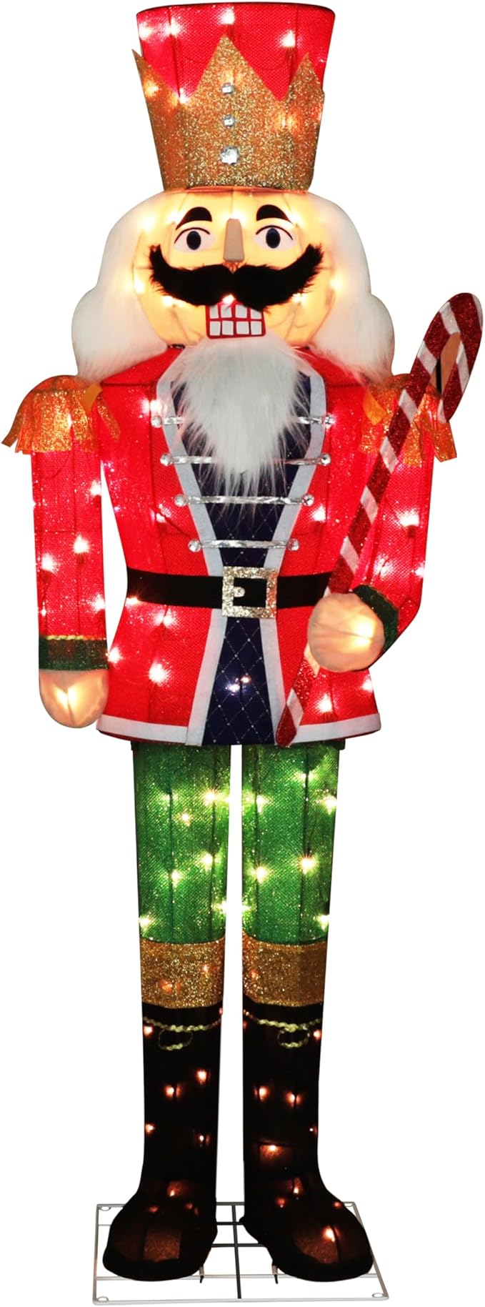 5FT Lighted Nutcracker with Candy Cane for Christmas Decoration, 3D Pre-Lit Iridescent Soldier Xmas Decor with 100 Warm White Lights, Glittered Standing Holiday Display for Outdoor, Indoor-Ruum Studio Home