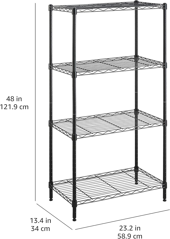 Amazon Basics 4-Shelf Steel Wire Storage Rack, Adjustable, Sturdy, Easy Assembly, 13.4 D x 23.2 W x 48 H in, Black-Ruum Studio Home