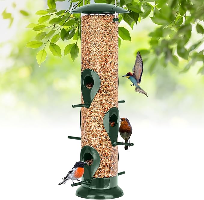 FEED GARDEN Metal Tube Bird Feeders for Outdoors Hanging, 6-Port Bird Feeder for Outside, Finch Feeders for Outside, Squirrel Proof Bird Feeders with Heavy Duty Metal Lid, Chew-Proof-Ruum Studio Home