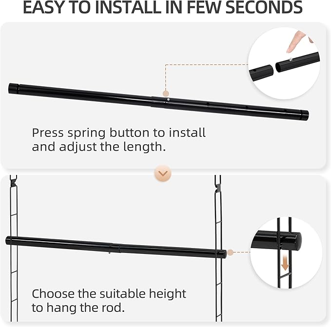 STORAGE MANIAC Hanging Closet Rod, Adjustable Width and Height Closet Hanging Organizer, Space-Saving Clothes Hanging Bar, Closet Extender Hanging Rod Double Closet Hanging Rod, 2 Pack Black-Ruum Studio Home