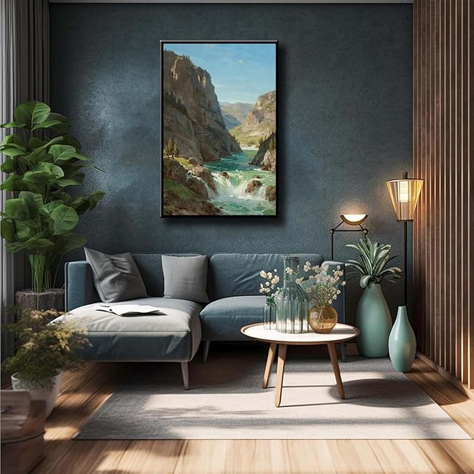 Natural mountain stream scenery poster suitable for bedroom beautiful blue sky flowing river scenery suitable for living room dormitory office-Ruum Studio Home