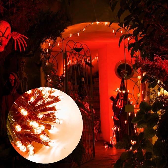 HOME LIGHTING 66FT 200 LED Halloween String Lights, Plug in Green Wire String Light, 8 Lighting Modes Waterproof Fairy Mini Lights for Indoor Outdoor Christmas Wedding Party Decorations (Orange)-Ruum Studio Home