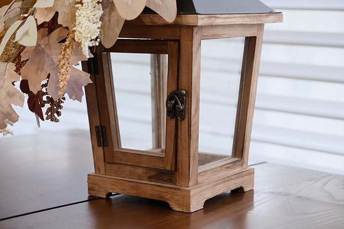 Fall Themed Decorative Wooden Hurricane Candle Lantern - Candle Holder Fall Decor for Home Farmhouse Indoor Outdoor Table Shelf - 14" Tall-Ruum Studio Home