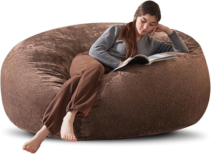 Bean Bag Chair 6Ft, Memory Foam Filled, Large Beanbag Chairs for Adults and Teens, Soft Sofa with Removable Flannel Cover, Round Couch for Living Room Bedroom College Dorm (Coffee, 6FT-67×67"×24")-Ruum Studio Home