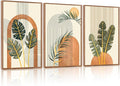 KAIRNE Boho Canvas Wall Art,Tropical Palm Leaf Wall Decor,Mid-Century Geometric Illustrations Set of 3(16”X24”),Abstract Line Pictures,Modern Botanical Prints for Living Room Bedroom Dining Room Decor-Ruum Studio Home