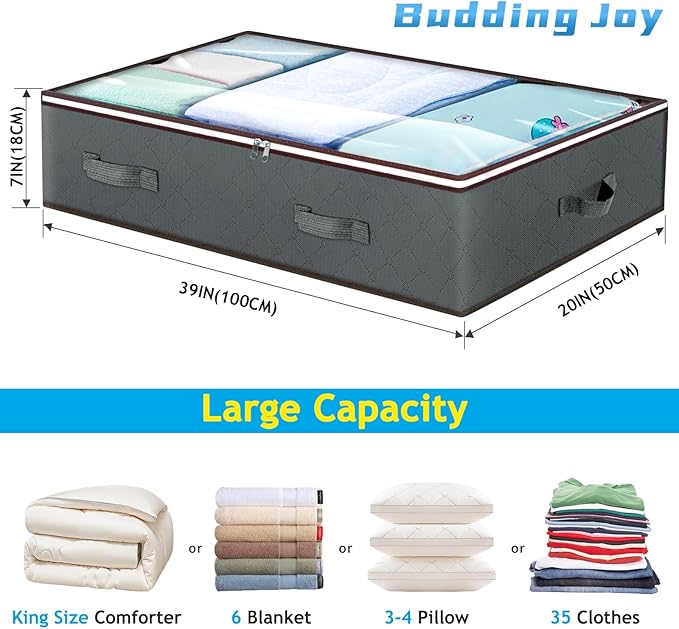90L Under Bed Storage Containers, Large Capacity Underbed Storage Bags Organizer, Thick Fabric Storage Bins with Clear Window and Reinforced Handles for Blanket Comforter Bedding Clothes, 8 Pack-Ruum Studio Home