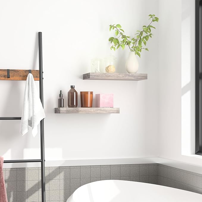HOOBRO Floating Shelves for Wall, Wall Mounted Shelf Set of 2, 15.7" Hanging Shelf with Invisible Brackets, for Wall in Bathroom, Bedroom, Toilet, Kitchen, Living Room, Office, Greige BG40BJ01-Ruum Studio Home