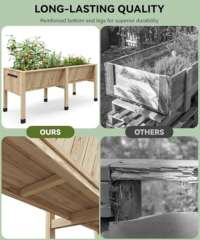 72x26x31 Inch Raised Garden Bed with Legs, 13.7In Depth Wooden Planter Box for Outdoor Growing Vegetables and Herbs, Elevated Garden Bed with Hooks for Backyard, Patio, Balcony-Ruum Studio Home