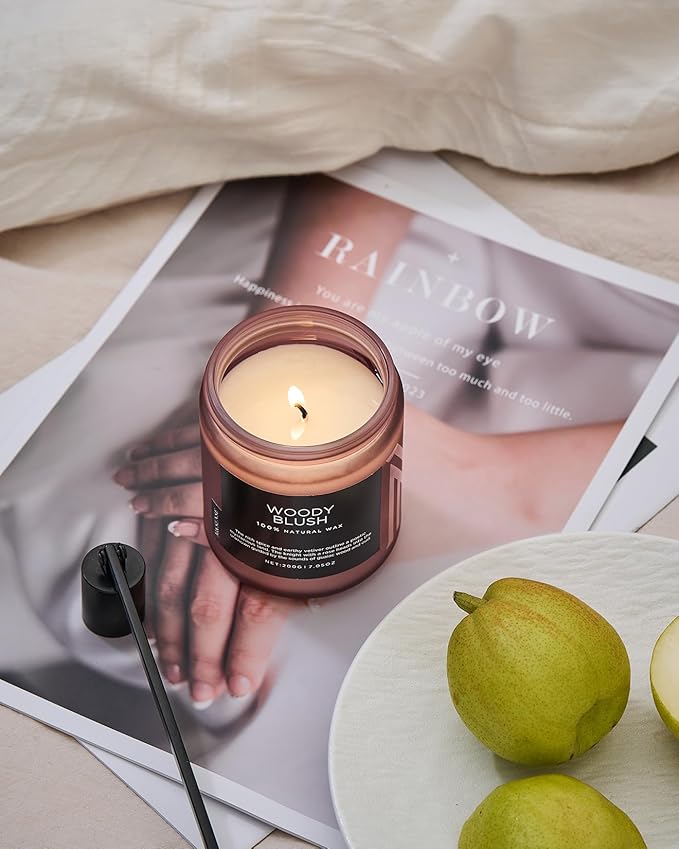 M&SENSE Woody Blush - Rose Vetiver Scented Candles 7.05oz 50 Hour Long Lasting Burn Non Toxic Natural Luxury Candle Gifts for Women，Aromatherapy Gifts for Relaxing Spa-Ruum Studio Home