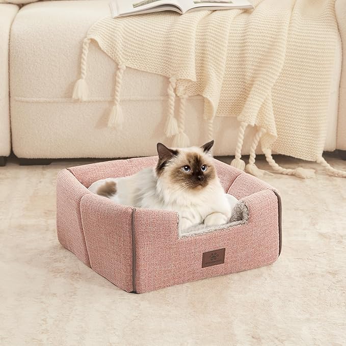 Cat Bed for Indoor Cats - Cat Cave Bed Cat House Cat Tent with Removable Washable Cushioned Pillow, Soft and Self Kitten beds,Cat Beds & Furniture, Pet Bed (Large, Pink)-Ruum Studio Home