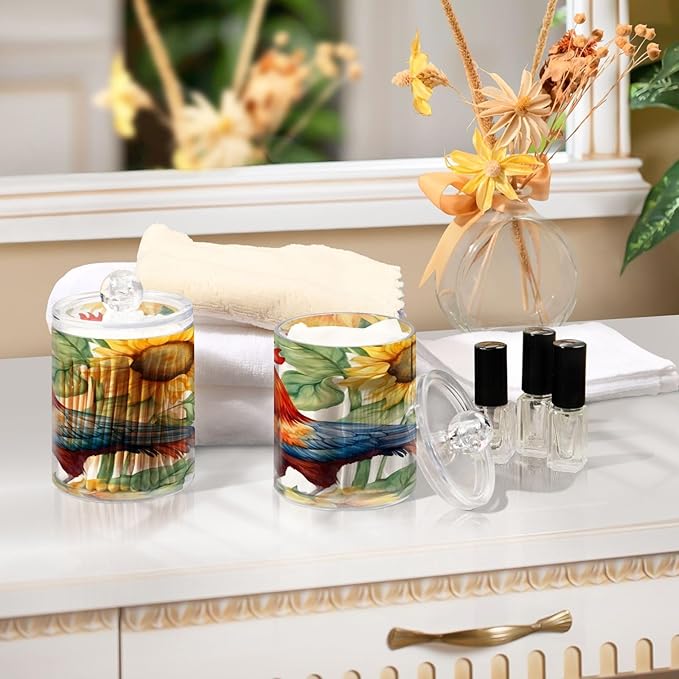 Sunflower Rooster 2PC Airtight Transparent Plastic Storage Jar, Food Storage Container Glass, Can Store Candy, Salt, Coffee Beans, With lid, Easy To Use-Ruum Studio Home