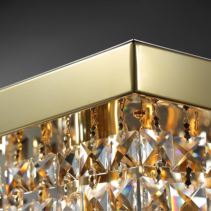 Rectangle Chandelier 8-Light Crystal Chandeliers, Modern Dining Room Light Fixture Luxury Gold Rectangular Flush Mount Chandelier Ceiling Light for Dining Room Living Room Kitchen Island Bar L40 Inch-Ruum Studio Home