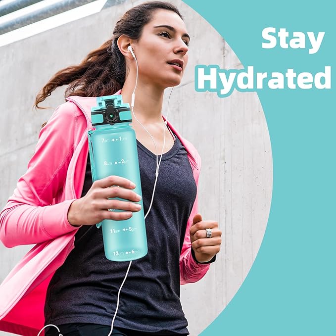 OLDLEY 32 oz Water Bottle, Motivational Water Bottle with Time Marker, Sports Water Bottle With Strap, Leakproof & BPA Free Large Water Bottles for School, Gym, Travel, Outdoor, Tritan,Green-Ruum Studio Home