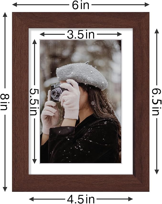 Vittanly 5x7 Picture Frames Set of 9, Shatter Resistant Plexiglass, Display 4x6 Pictures with Mat or 5x7 without Mat, Photo Frames for Wall or Tabletop, Engineered Wood, Walnut-Ruum Studio Home