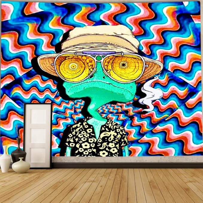 ADDWel Blacklight Frog Tapestry, Hippie Alien Tapestry Glow In The Dark, UV Reactive Black Light Upright Posters Wall Hanging for Bedroom Dorm Living Room Backdrop Decor-Ruum Studio Home