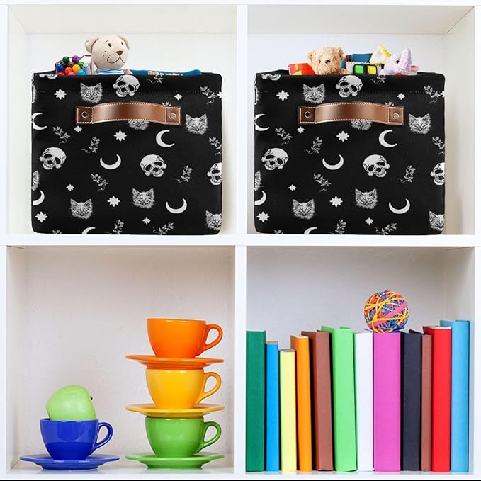 Gothic Pattern Storage Bins Collapsible Shelf Basket Cube with Handle for Nursery Bedroom Bathroom-Ruum Studio Home