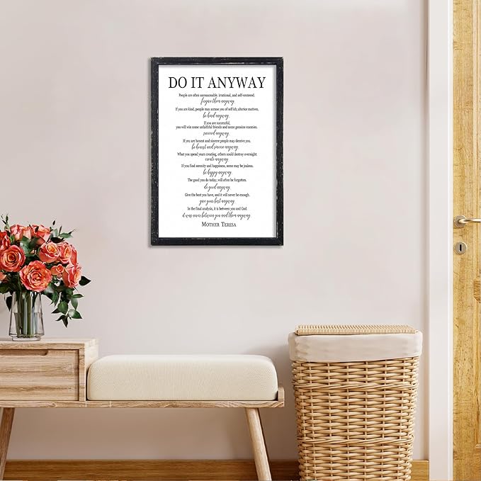 Do It Anyway Mother Teresa Wall Art Decor 16x11 Inch Wooden Framed Wall Hanging Sign (Black)-Ruum Studio Home