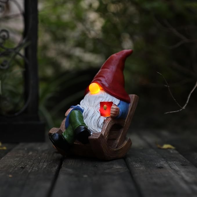 Solar Garden Gnomes Outdoor Statue with Solar Lights,7.1“ Figurine Lights Solar Garden Yard Decorations Outdoor Decorations for Patio,Yard,Lawn Ornament，Mom Gift Unique Housewarming Gifts-Ruum Studio Home