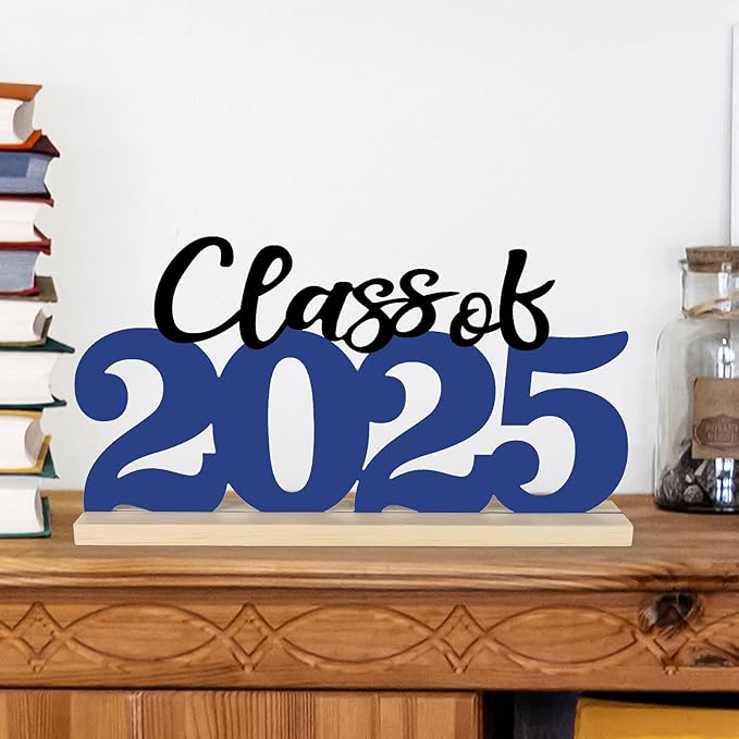 COCHIE Metal Class of 2025 Sign, Graduation Party Decorations for School, Home, Shelf, Mantel, Graduation Gifts for Graduate, Blue and Black Grad Table Top for Parties Decor Supplies (Class of 2025)-Ruum Studio Home