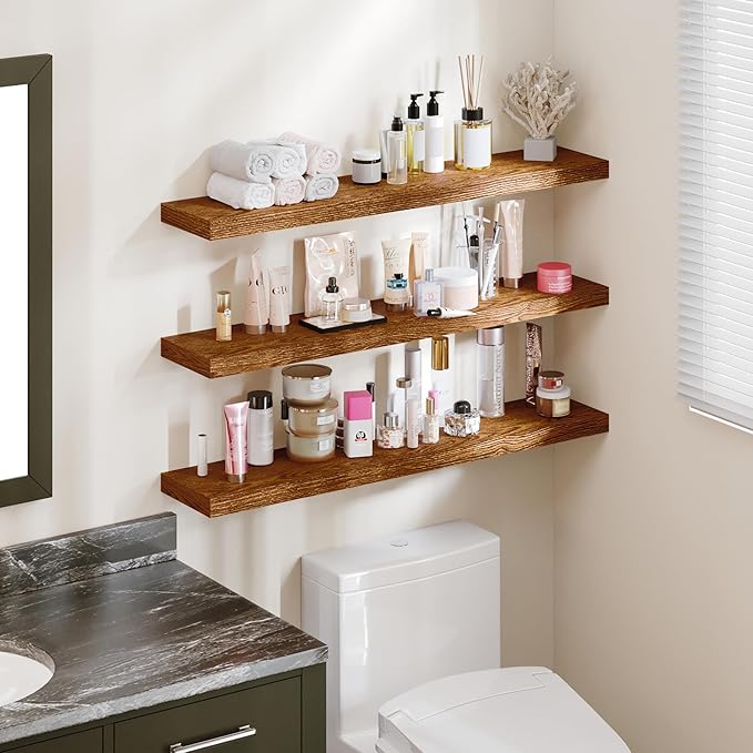 BAMEOS Floating Shelves,40 in W x 8in D Wall Mounted Wooden Shelves with Invisible Brackets Set of 3, Hanging Wall Shelves Decoration for Bedroom, Bathroom, Living Room and Kitchen-Ruum Studio Home