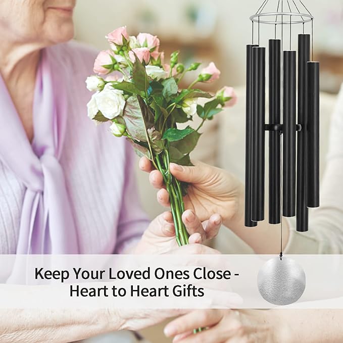 ASTARIN Outdoor Deep Tone,45Inch Sympathy Wind Chimes for Outside with 6 Tubes Tuned Relaxing Melody,Memorial Wind Chimes Large for Mom,Garden Decor,Black-Ruum Studio Home