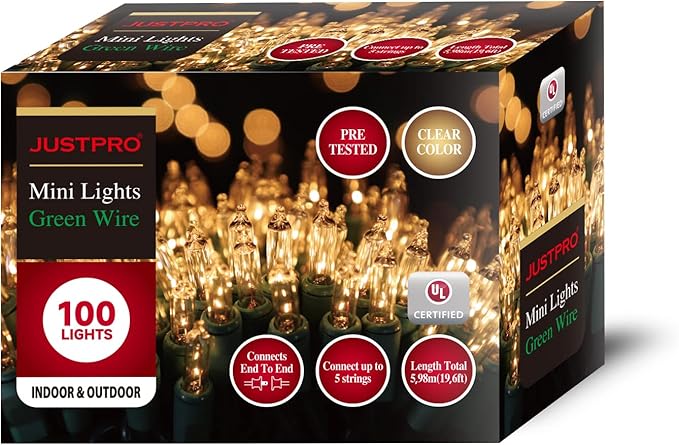 100LIGHTS WARM WHITE Extra-Bright With End Connectors Christmas Decorative Lights 5.98m UL Certified Mini String Light Set Waterproof for Home Garden Holiday Christmas Tree Party Patio Wedding-Ruum Studio Home