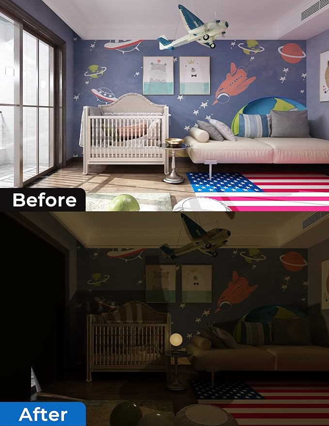 Sumobaby Blackout Curtains for Bedroom Portable 138”x59”Black Out Window Cover with Heat-Resistant Hook&Loop Tape,100%Blackout Shades,NoDrill Blinds for Windows DIY Cut Fit for Nursery&Dorm Room,Black-Ruum Studio Home