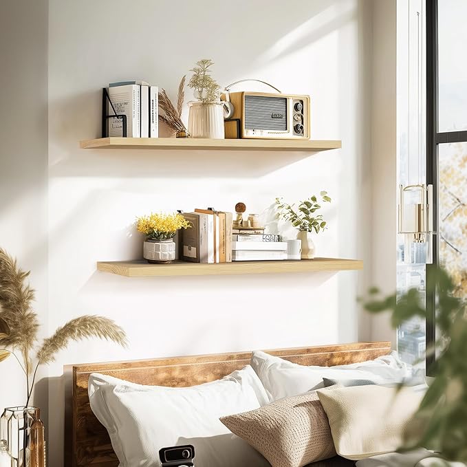 Floating Wall Shelves 2-Pack - 36-Inch Rustic Wooden Shelves for Storage and Décor, Easy Installation for Living Room, Bedroom, and Kitchen-Ruum Studio Home