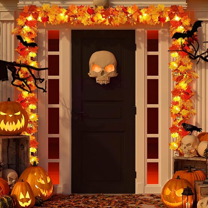 2 Pack Fall Decor Maple Leaves Garland with Lights Battery Operated Fall Thanksgiving Decorations Garland for Home Porch Front Door Table Mantle Outdoor Autumn Harvest Halloween Decor, 11.8Ft 40LED-Ruum Studio Home