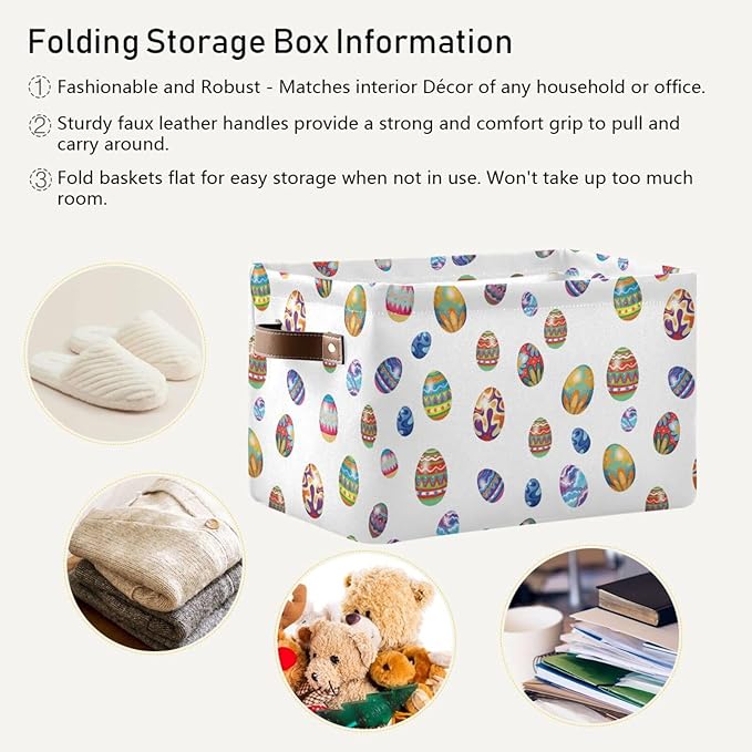 Easter Storage Basket Cube Storage Bins Organizer Bag Collapsible Closet Shelf Baskets with handle for Baby Cloth Pet Toy Book 14.2×10.2×8.3 IN-Ruum Studio Home