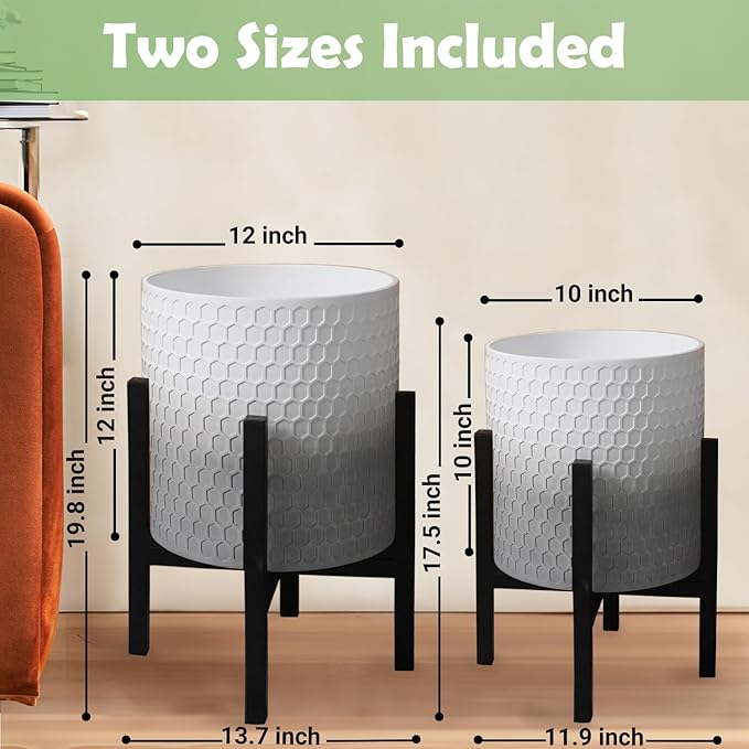10 & 12 Inches Planters with Metal Sand for Indoor Plants Set of 2,Decorative Plant Pots with Holder, Outdoor Flower Pots with Legs, Modern Garden Pot with Drainage Holes for Snake Plant, House plants-Ruum Studio Home