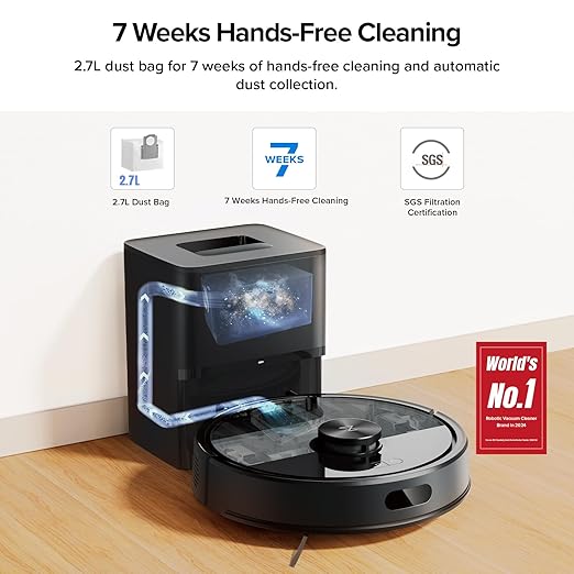 roborock Q7 M5+ Robot Vacuum and Mop, Upgraded from Q5 Max+, 7 Weeks Self-Emptying, 10000Pa Suction, Dual Anti-Tangle System, for Pet Hair & Carpet, PreciSense LiDAR Navigation, App Control, Black-Ruum Studio Home