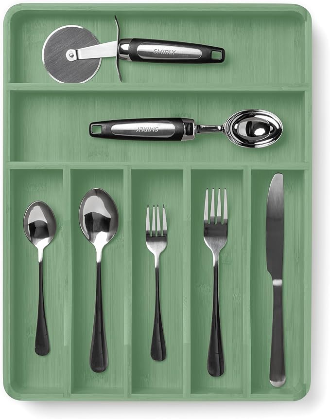 SMIRLY Silverware Drawer Organizer – Bamboo Kitchen Drawer Organizer, Adjustable Utensil Holder and Cutlery Tray, Drawer Dividers for Flatware and Kitchen Utensils-Ruum Studio Home