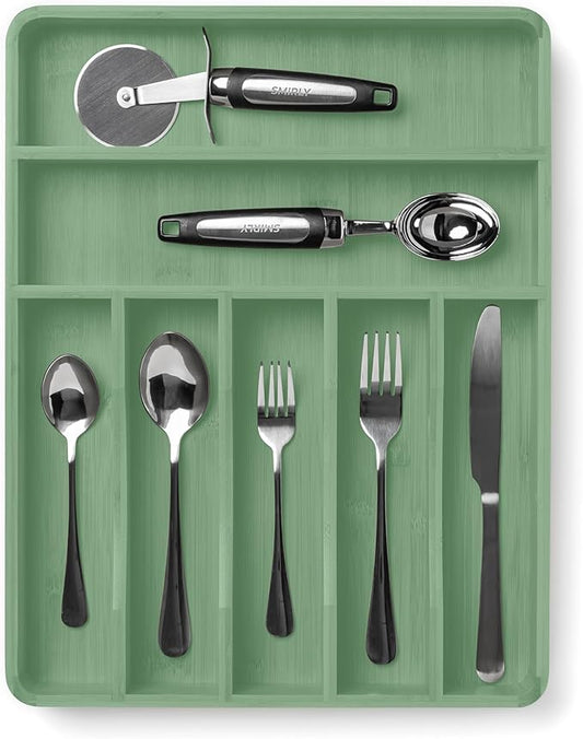 SMIRLY Silverware Drawer Organizer – Bamboo Kitchen Drawer Organizer, Adjustable Utensil Holder and Cutlery Tray, Drawer Dividers for Flatware and Kitchen Utensils-Ruum Studio Home