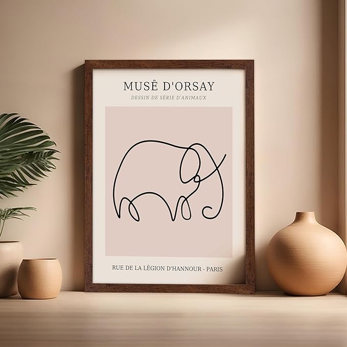 Poster Master Vintage Poster - Retro One Line Elephant Drawing Print - Elephant Art - Minimal Gift for Men, Women, Animal Lover - Abstract Wall Decor for Home, Office, 16x20 Brown Framed-Ruum Studio Home