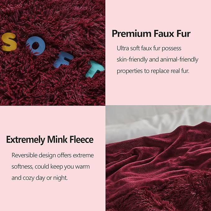 GONAAP Fuzzy Faux Fur Throw Blanket Twin Size Wine Red Super Soft Cozy Plush Fuzzy Shaggy Blanket for Couch Sofa Bed (Wine Red, Twin(60"x80"))-Ruum Studio Home