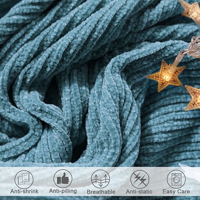lifein Throw Blanket for Couch, Soft Boho Decor Bed Throw,Cozy Blue Chenille Knitted Small Farmhouse Lightweight Throw for Spring(Sky Blue,60 * 80")-Ruum Studio Home