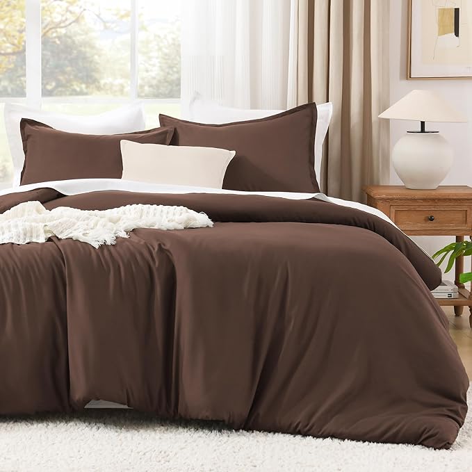 Litanika Brown Comforter Set King Size, 3 Pieces Lightweight Solid Bedding Comforter Set, All Season Fluffy Bed Set (104x90In Comforter & 2 Pillowcases)-Ruum Studio Home