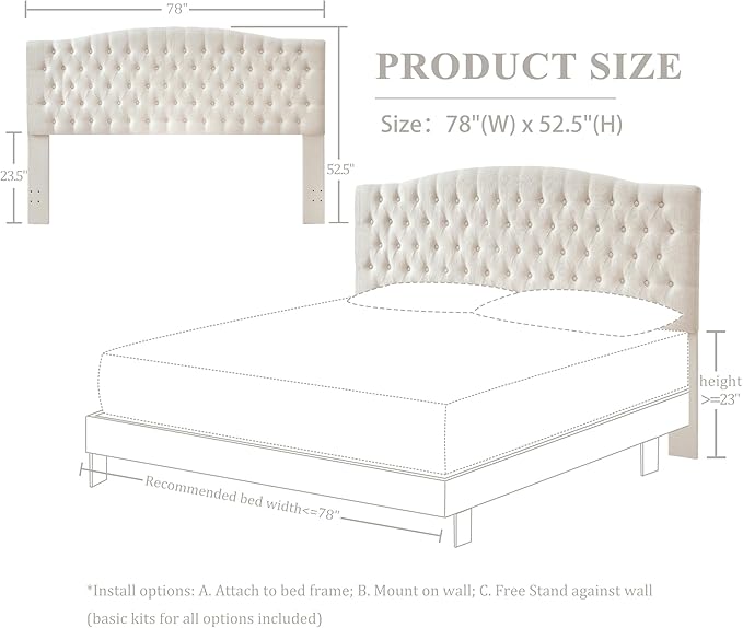 Linen Upholstered Headboard King/Cal King Size Latest Model Wall Mount, Bed Frame Mount, Featuring High-Density Sponge Padding, Luxury Texture Easy Assembly Comfort and Style-Ivory-Ruum Studio Home