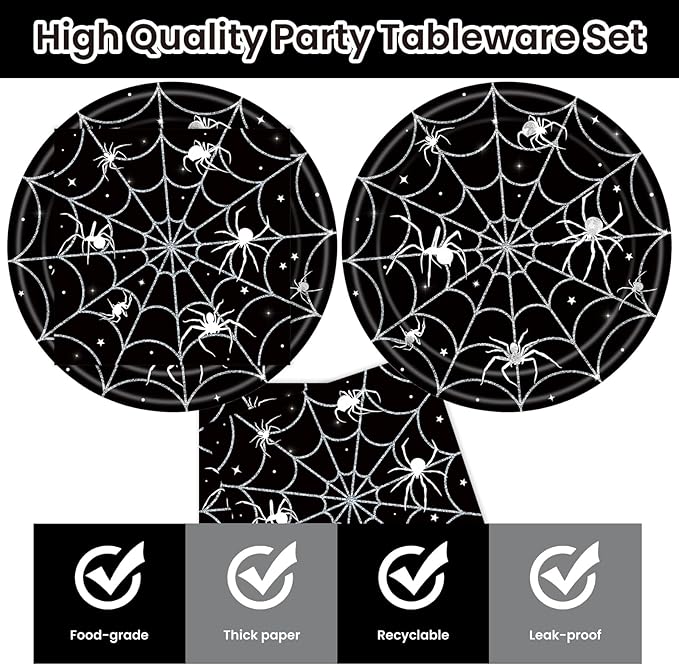 40Pcs Halloween Paper Plates and Napkins Party Supplies, Spider Web Plates Napkins Disposable Dinnerware Set for Spooky Halloween Party Decorations-Ruum Studio Home