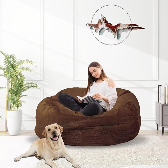 Bean Bag Chair for Adults 3FT,Soft Removable Cover for Teens/Girls Bedroom,Fluffy Giant Round Floor Beanbag Lounger Chairs (No Filler,Deep Coffee)-Ruum Studio Home
