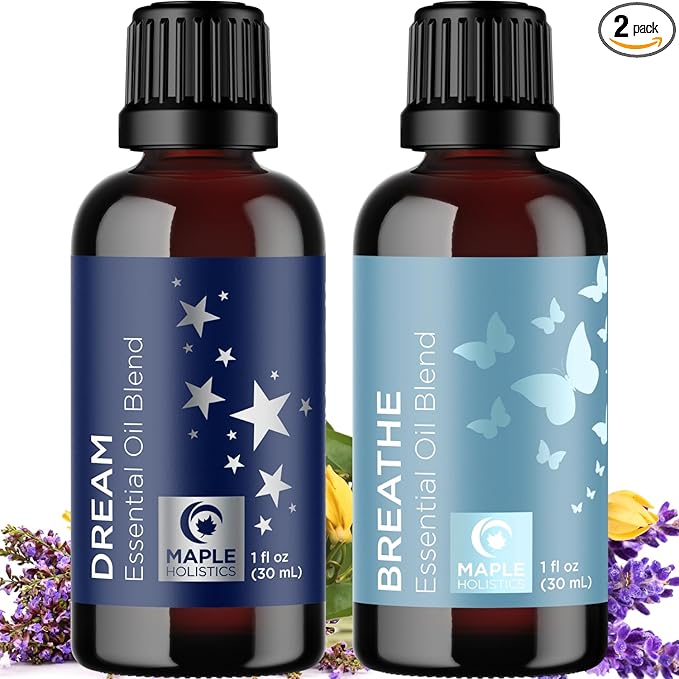 Aromatherapy Essential Oil Blends for Diffusers - Diffuser Essential Oil Set with Dream Essential Oil Blend and Breathe Essential Oil Blend - 100% Pure Must Have Aromatherapy Oils - 1 Fl Oz Each-Ruum Studio Home