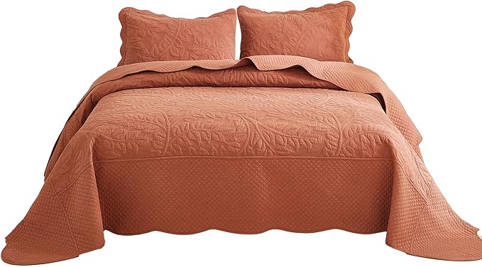 MarCielo 3-Piece 100% Cotton Oversized Bedspread Lightweight Quilt Coverlet Embroidery Farmhouse Bedding Set T0 (Royal Orange, Oversized King (118"x106"))-Ruum Studio Home