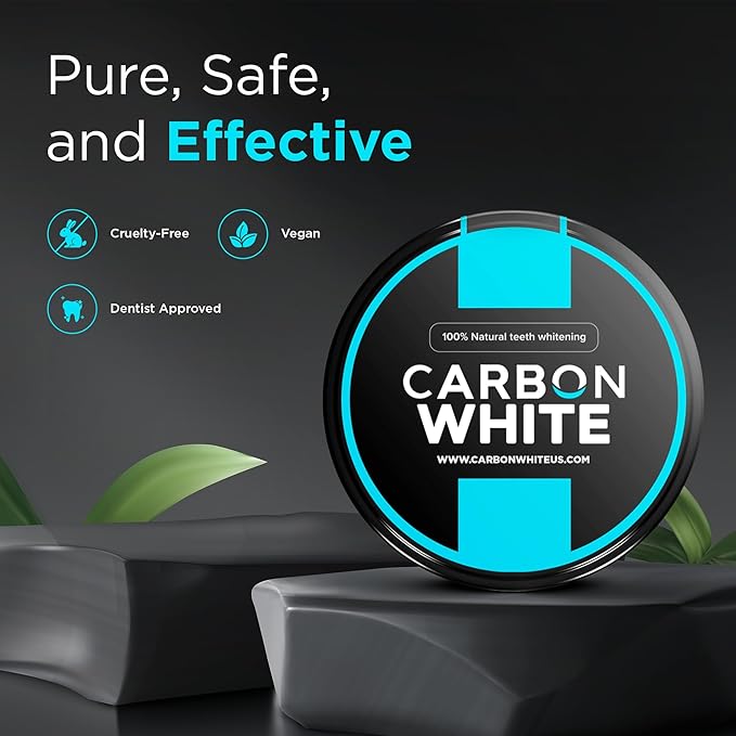 CARBON WHITE Teeth Whitening Powder - Natural Activated Coconut Charcoal Tooth Powder for Removing Stains & Discoloration - Helps Fight Tartar & Plaque, Freshens Breath - Tasteless, Odorless - 30g-Ruum Studio Home