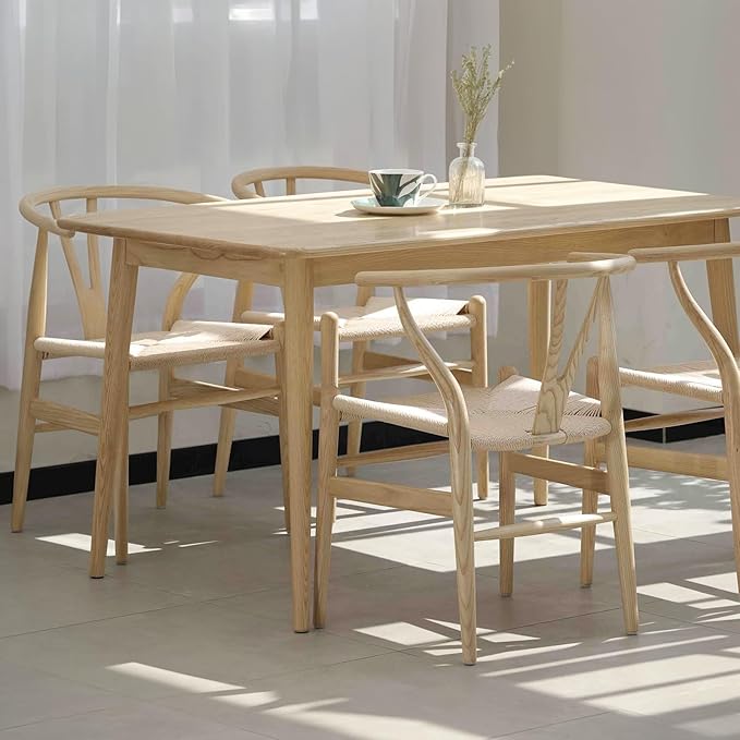 Wishbone Chair Natural Solid Wood Dining Chair/Hans Wegner Y Chair Rattan and Wood Accent Armrest Chairs Set of 2 (Ash Wood + Natural)-Ruum Studio Home