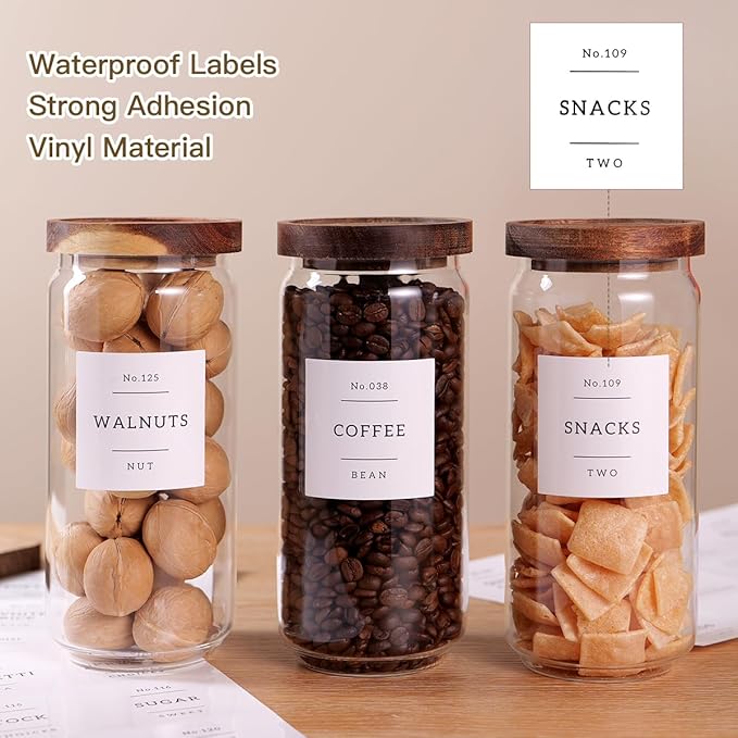 3 Set Glass Pantry Storage Jars with Acacia Airtight Lid - 35oz Thicken Glass Kitchen Canisters with 132 Pantry Labels - Clear Food Storage Containers with Wood Lid for Tea,Sugar,Cookie,Pasta-Ruum Studio Home